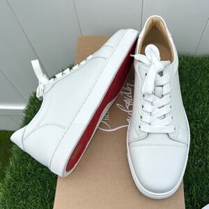 CHRISTIAN LOUBOUTIN VIEIRA FLAT SNEAKERS WHITE LEATHER SZ 37.5 NEW!